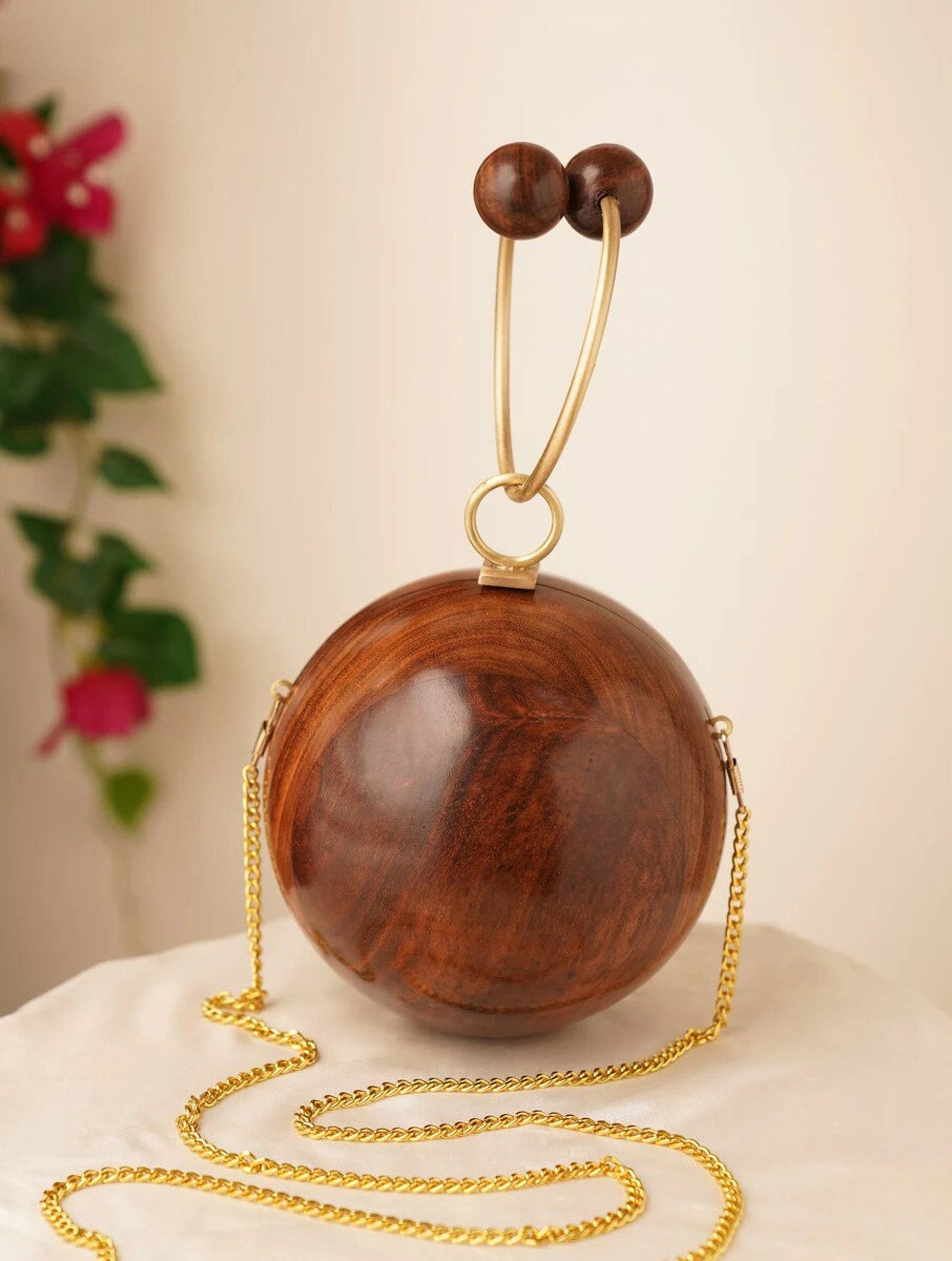 Exquisite Brown Handcrafted Wooden Clutch A Timeless Evening Accessory - Image 3
