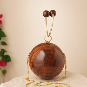 Exquisite Brown Handcrafted Wooden Clutch A Timeless Evening Accessory