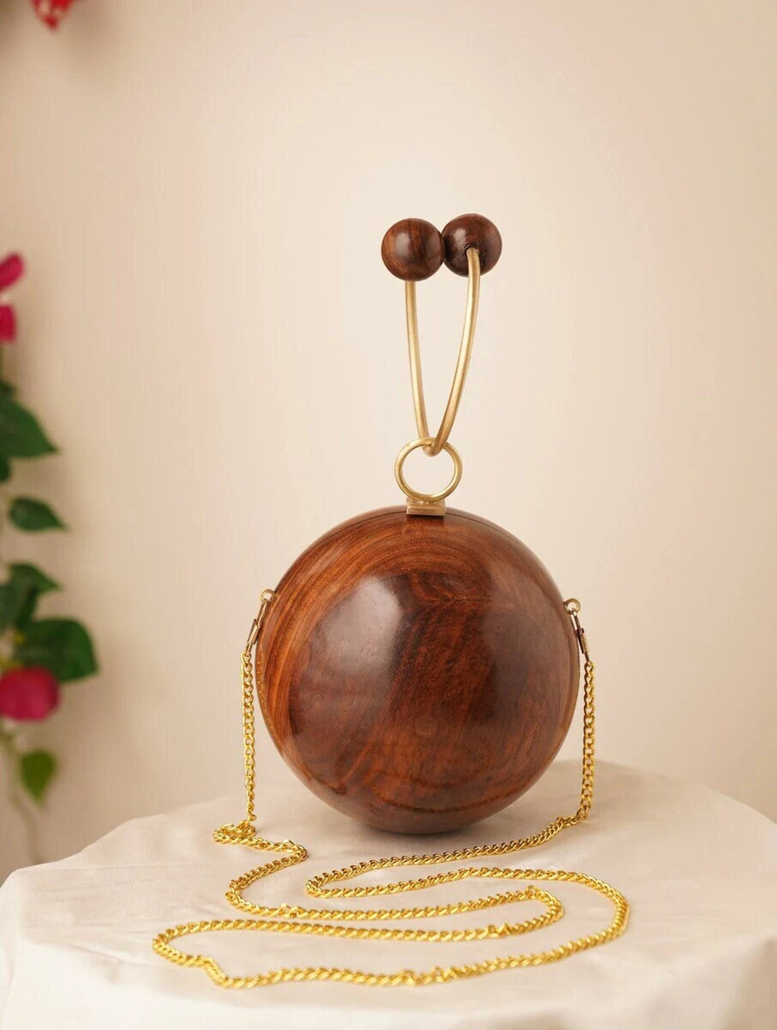 Exquisite Brown Handcrafted Wooden Clutch A Timeless Evening Accessory - Image 2