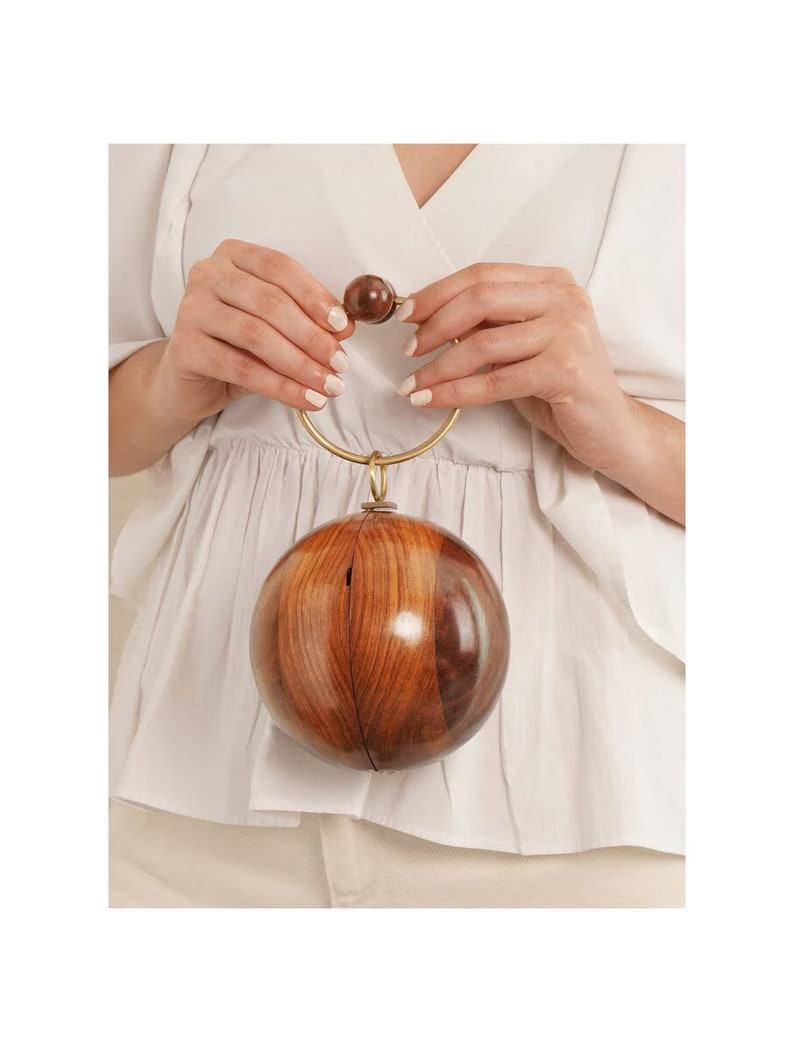 Exquisite Brown Handcrafted Wooden Clutch A Timeless Evening Accessory