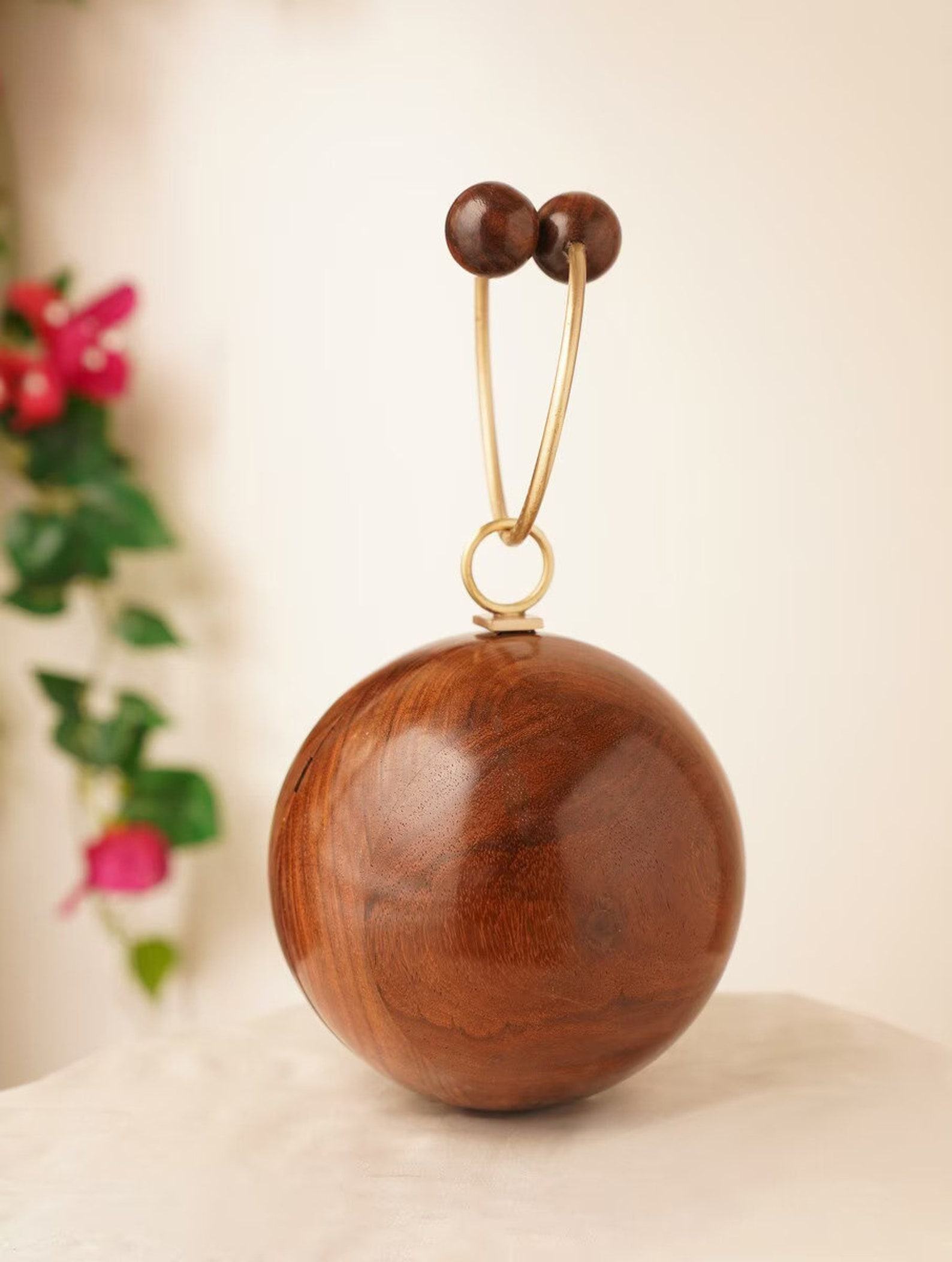 Exquisite Brown Handcrafted Wooden Clutch A Timeless Evening Accessory - Image 5