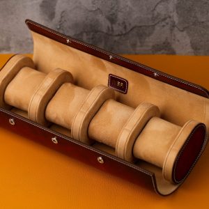 Exquisite Burgundy Veg-Tan Leather Watch Roll Protect Your Timepieces in Style