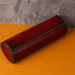 Exquisite Burgundy Veg-Tan Leather Watch Roll Protect Your Timepieces in Style