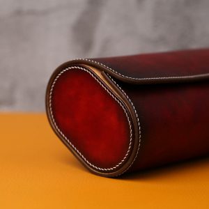 Exquisite Burgundy Veg-Tan Leather Watch Roll Protect Your Timepieces in Style