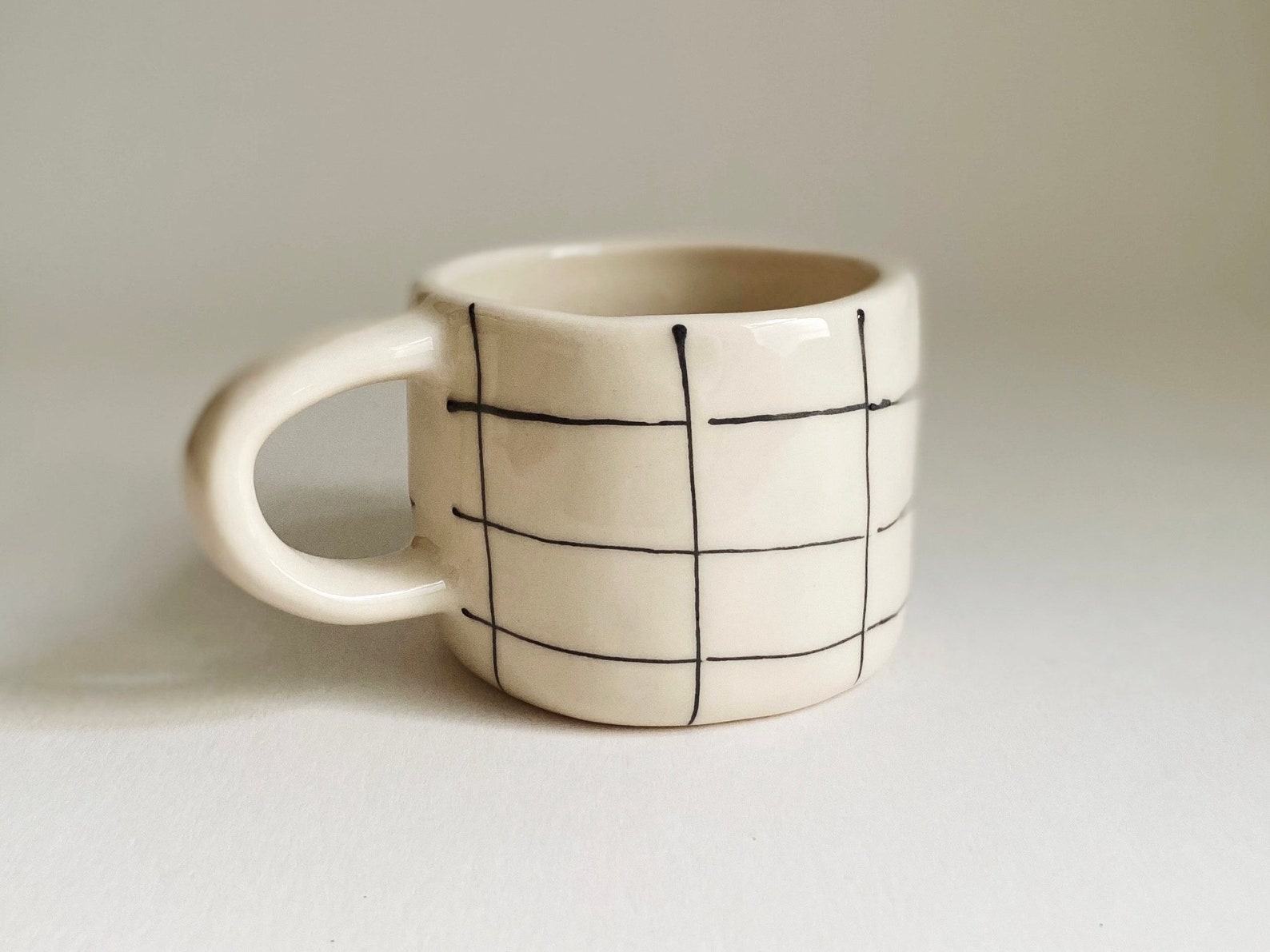 Exquisite Checkered Ceramic Mug A Timeless Treasure for Coffee, Tea, and Matcha Connoisseurs - Image 2