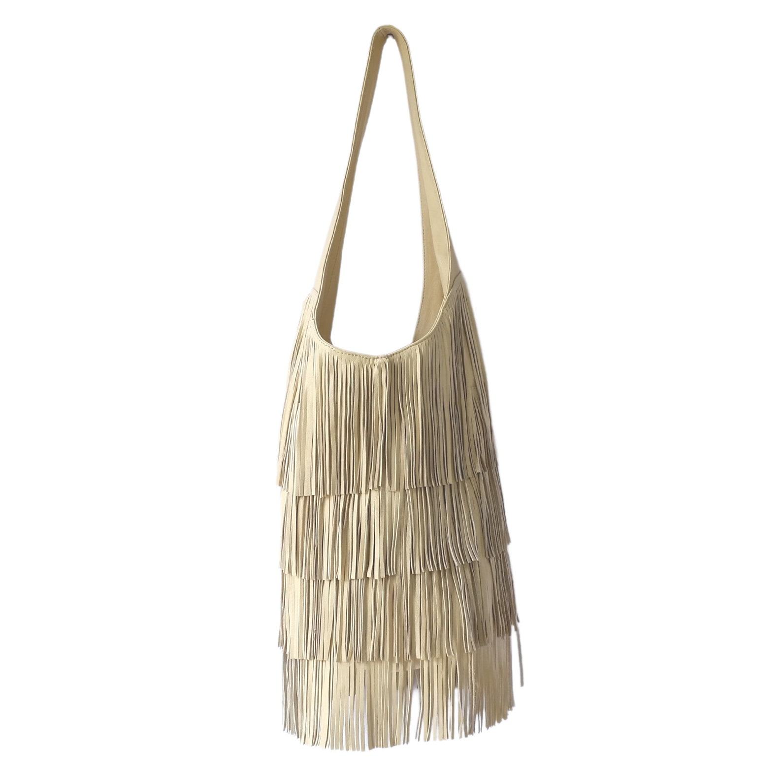 Exquisite Cream Leather Fringe Handbag Elevate Your Style with Timeless Elegance
