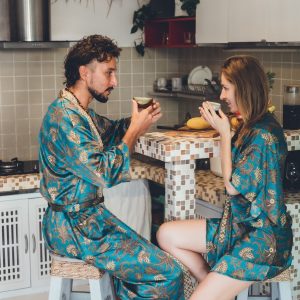 Exquisite Emerald Silk Kimono Embrace Bohemian Elegance