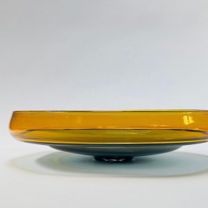 Exquisite Hand Blown Incalmo Glass Bowl A Symphony of Topaz Gold and Grey