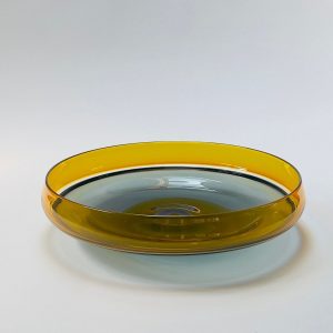 Exquisite Hand Blown Incalmo Glass Bowl A Symphony of Topaz Gold and Grey