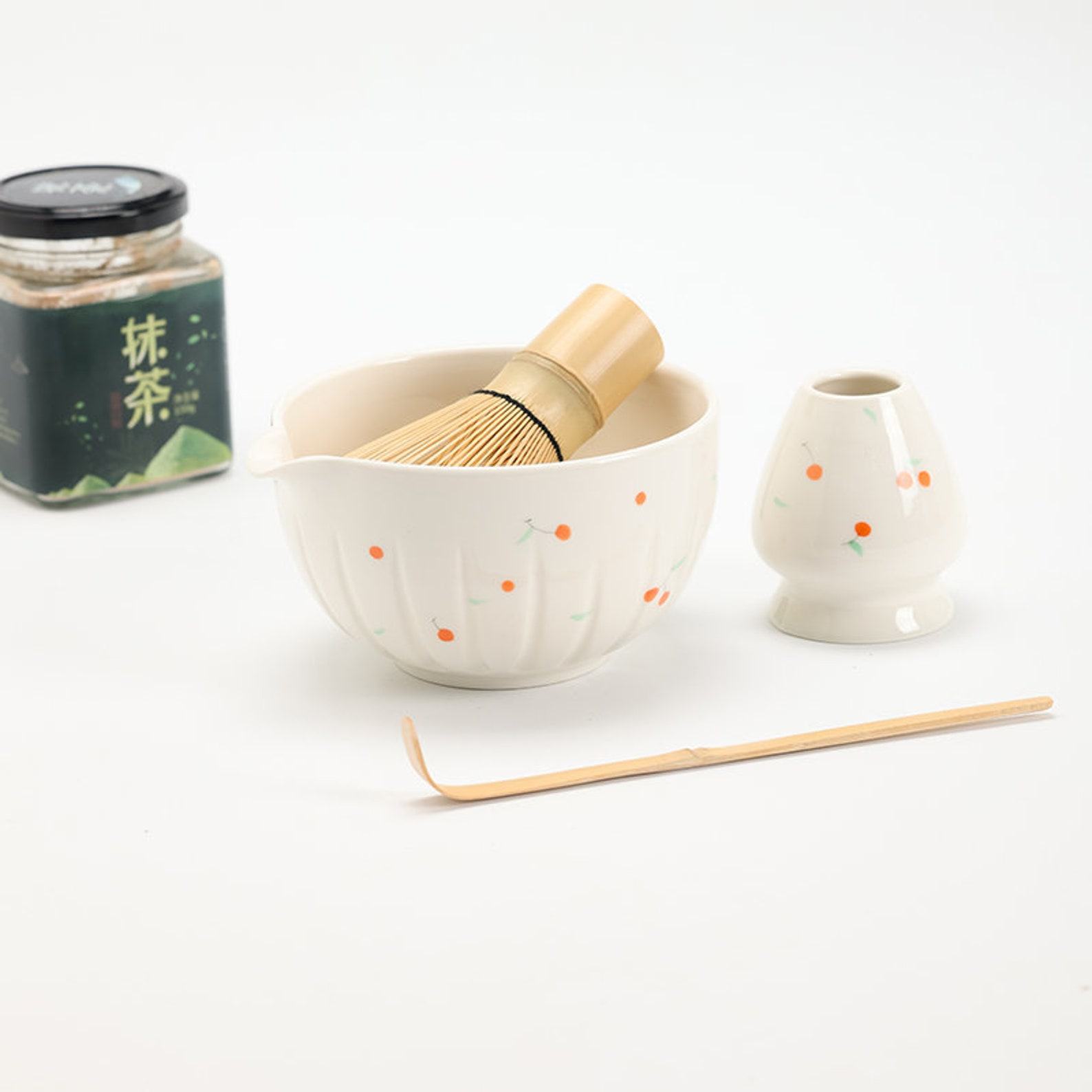 Exquisite Hand-Painted Cherry Ceramic Matcha Bowl Set A Journey into Tranquility