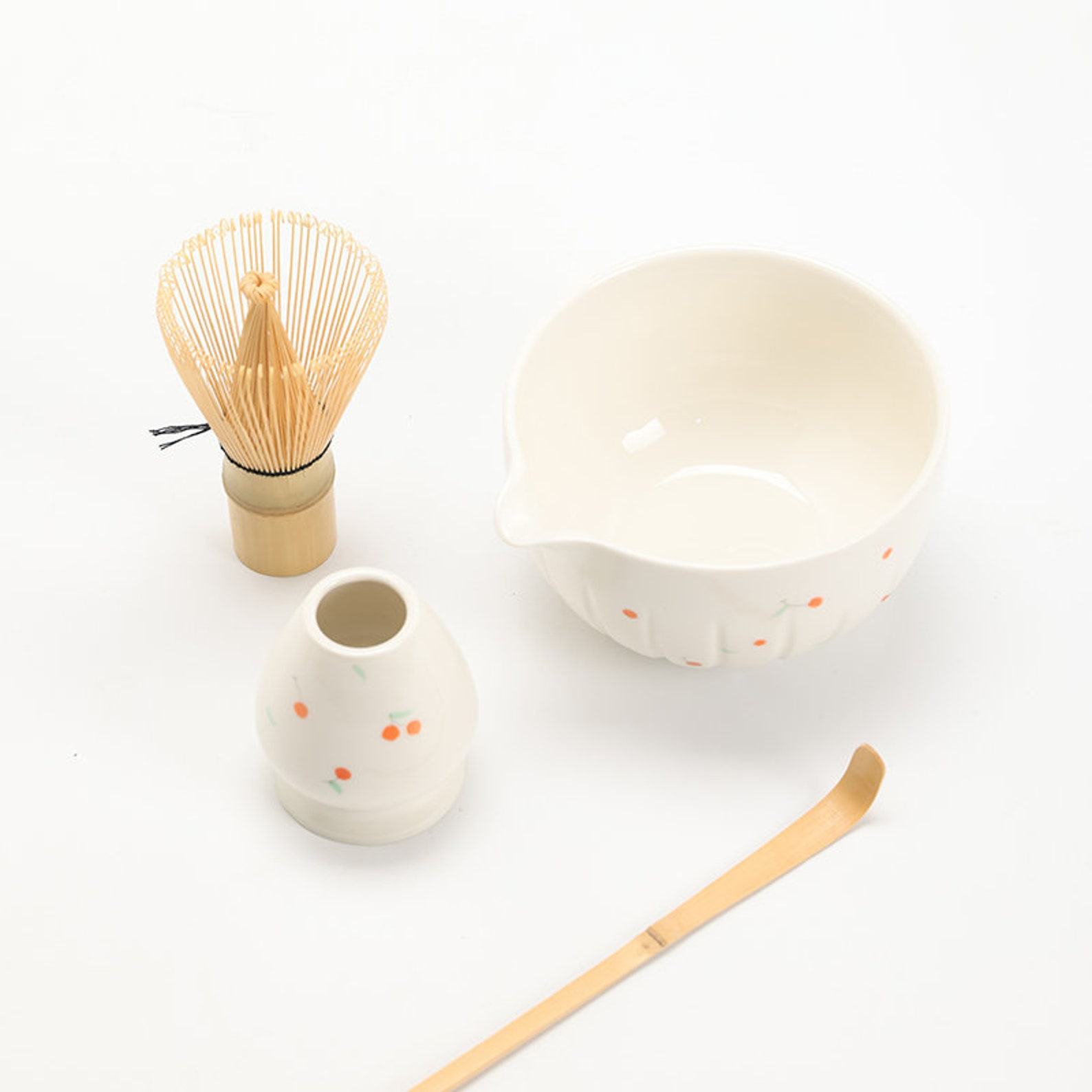 Exquisite Hand-Painted Cherry Ceramic Matcha Bowl Set A Journey into Tranquility