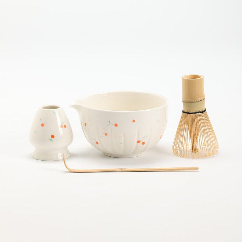 Exquisite Hand-Painted Cherry Ceramic Matcha Bowl Set A Journey into Tranquility