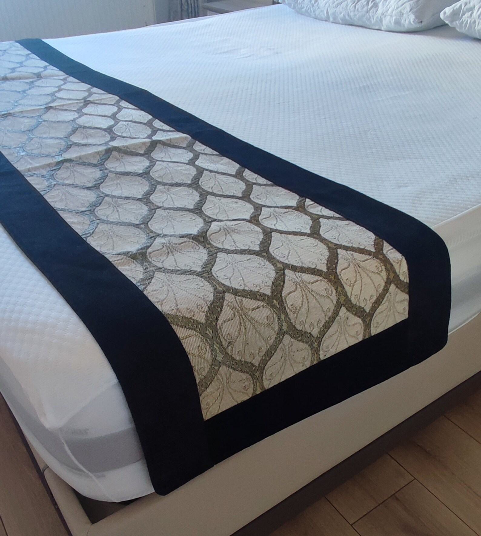 Exquisite Handmade Bed Runner Adorn Your Bedroom with Modern Beige Elegance - Image 4