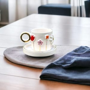 Exquisite Handmade Ceramic Mug with Custom Wood Slice Item Box A Timeless Treasure for Coffee and Tea Lovers