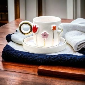 Exquisite Handmade Ceramic Mug with Custom Wood Slice Item Box A Timeless Treasure for Coffee and Tea Lovers