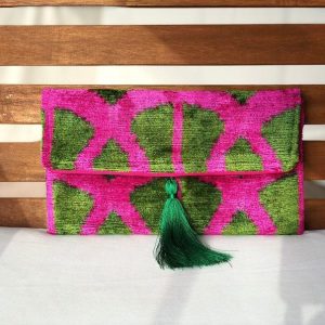 Exquisite Ikat Velvet Clutch A Symphony of Colors for Evening Elegance