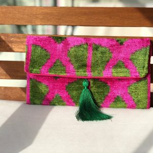 Exquisite Ikat Velvet Clutch A Symphony of Colors for Evening Elegance