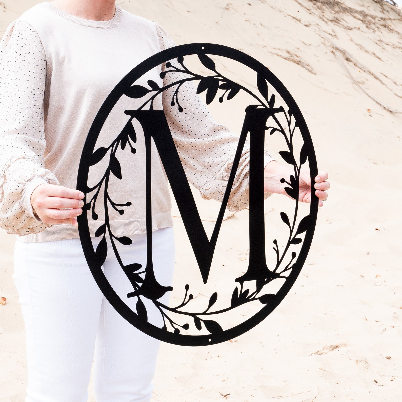 Exquisite Metal Circle Monogram with Vines A Timeless Symbol of Love and Unity