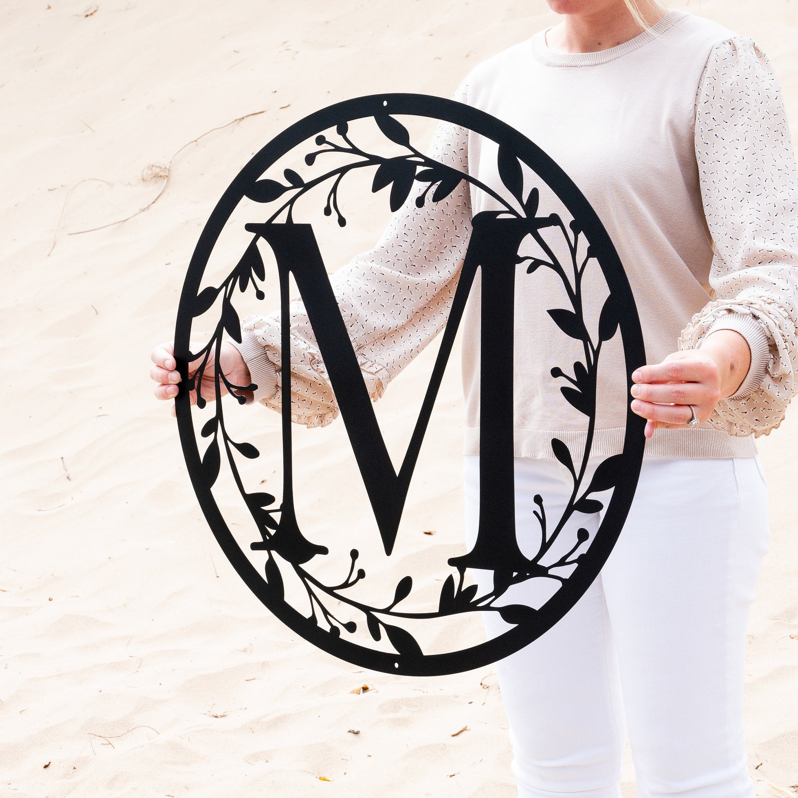 Exquisite Metal Circle Monogram with Vines A Timeless Symbol of Love and Unity