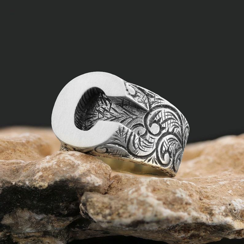 Exquisite Monogram C Ring Elevate Your Style with Personalized Sterling Silver Jewelry