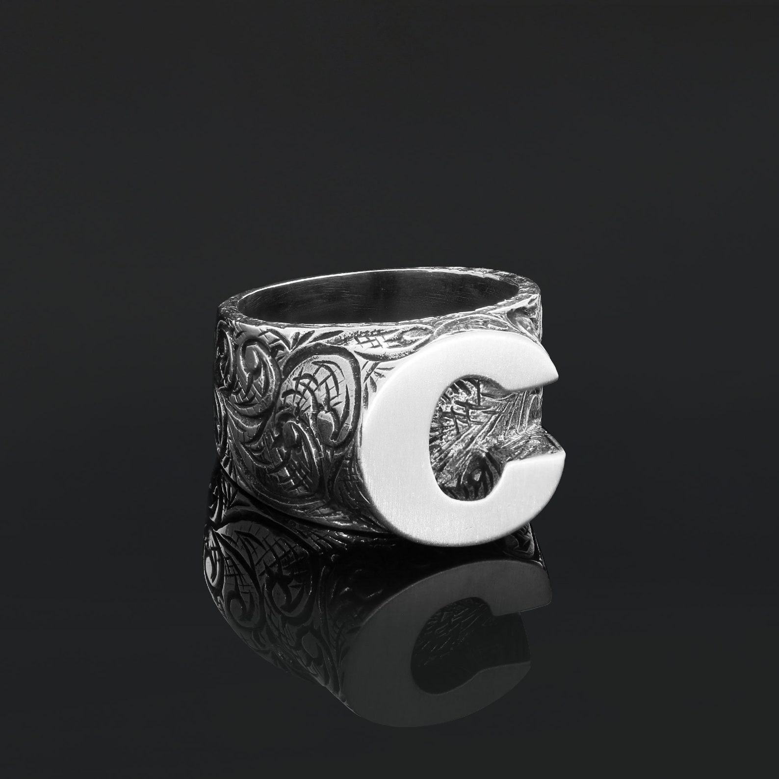 Exquisite Monogram C Ring Elevate Your Style with Personalized Sterling Silver Jewelry