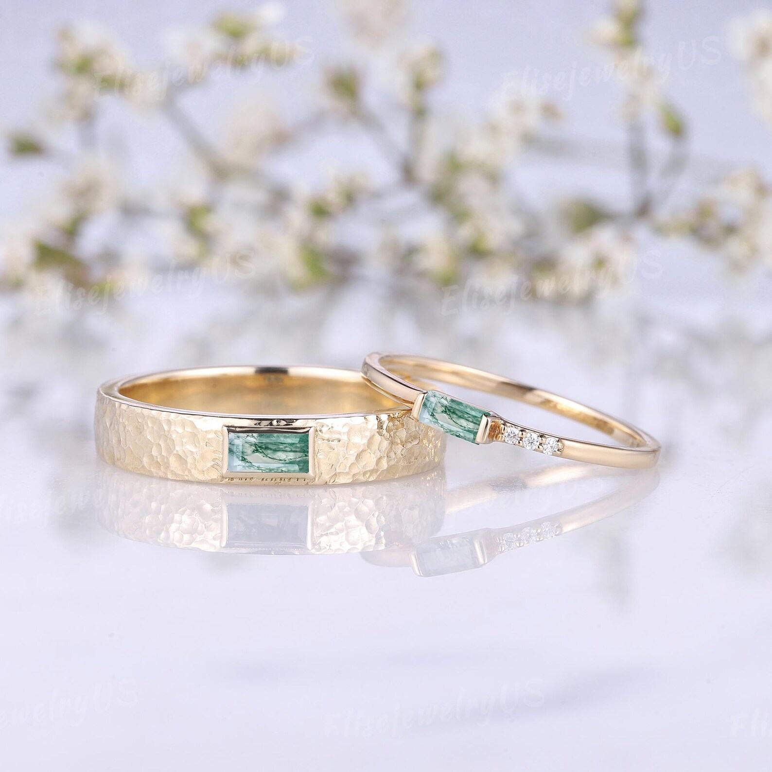 Exquisite Moss Agate Couple Rings A Timeless Symbol of Love and Unity