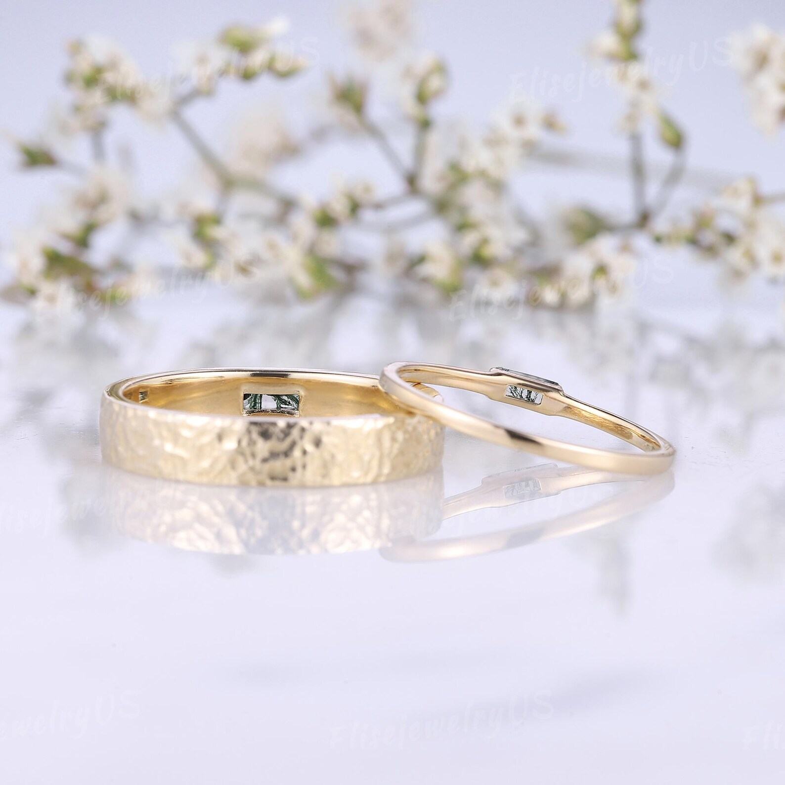 Exquisite Moss Agate Couple Rings A Timeless Symbol of Love and Unity