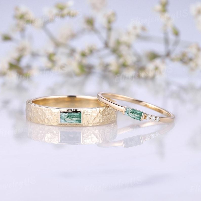 Exquisite Moss Agate Couple Rings A Timeless Symbol of Love and Unity