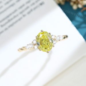 Exquisite Oval Cut Lab Yellow Diamond Engagement Ring A Unique Symbol of Love