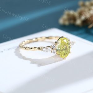 Exquisite Oval Cut Lab Yellow Diamond Engagement Ring A Unique Symbol of Love