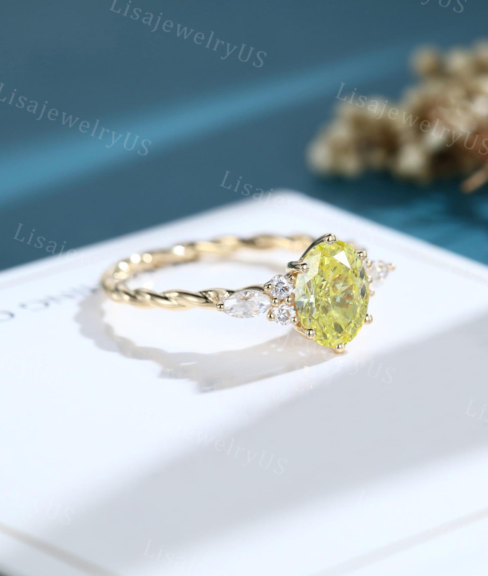 Exquisite Oval Cut Lab Yellow Diamond Engagement Ring A Unique Symbol of Love - Image 3