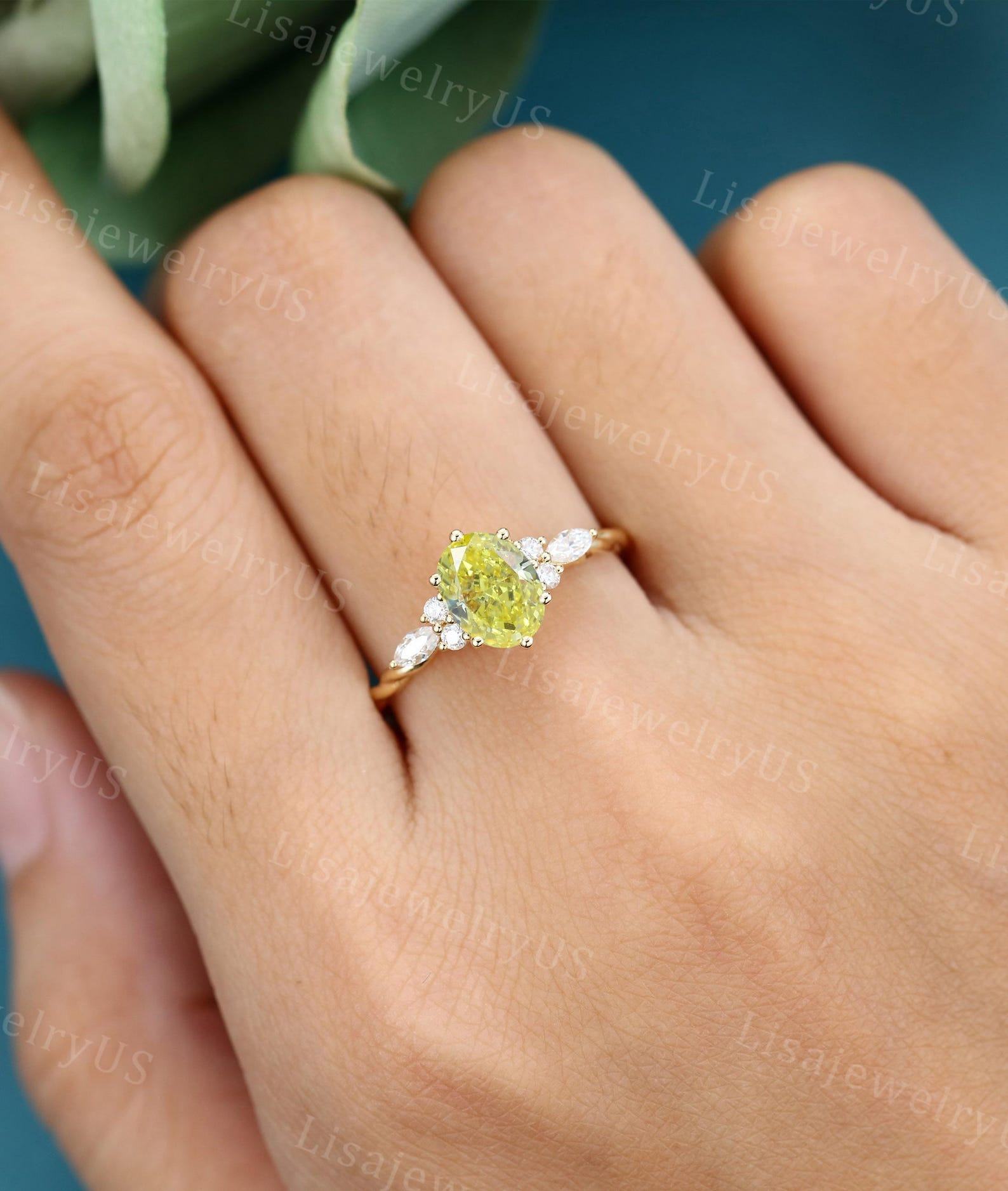 Exquisite Oval Cut Lab Yellow Diamond Engagement Ring A Unique Symbol of Love - Image 5