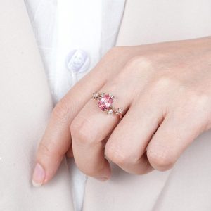 Exquisite Padparadscha Pink Sapphire Leaf Engagement Ring A Unique Rose Gold Vine Wedding Band