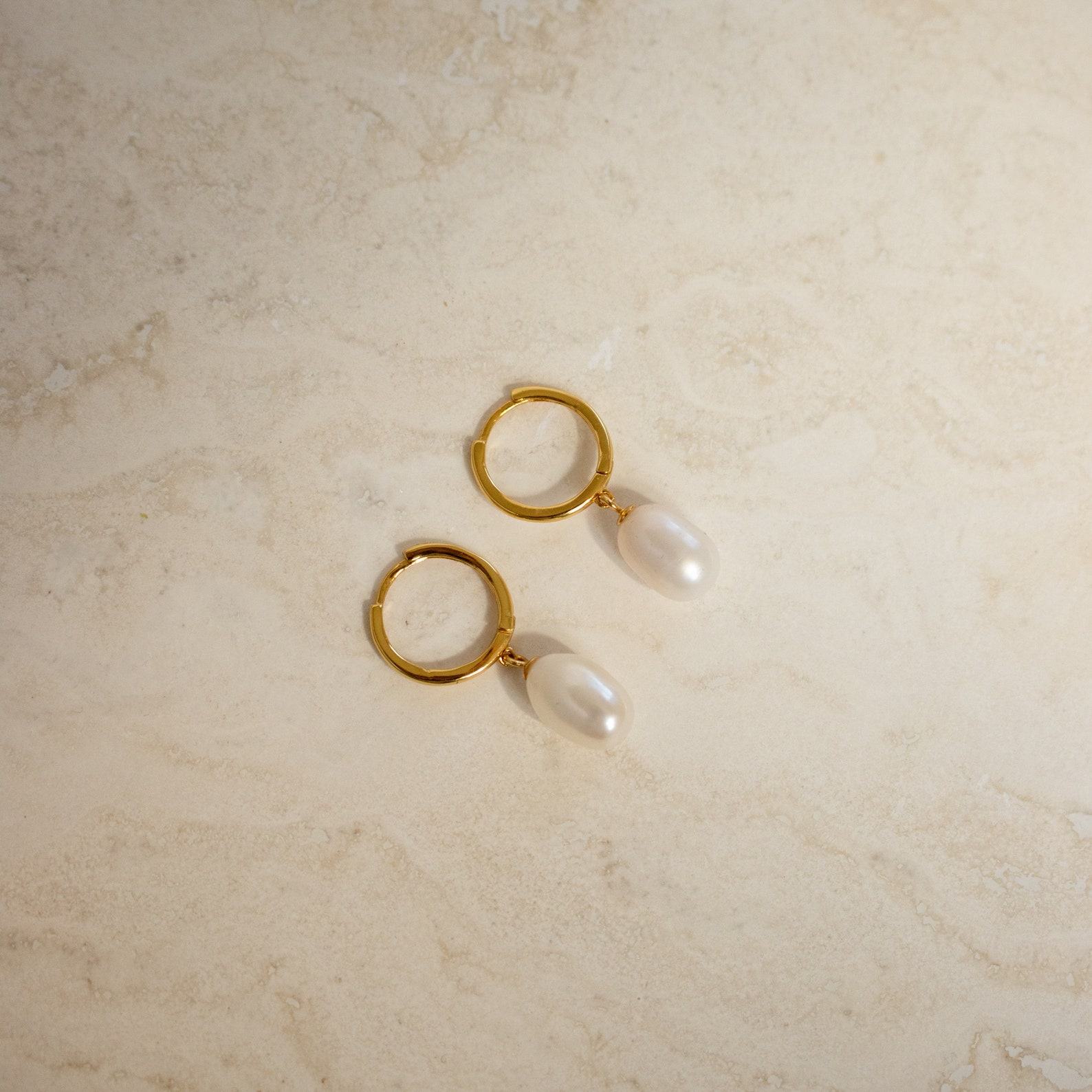 Exquisite Pearl Hoop Huggie Earrings A Timeless Anniversary Item (ER118)