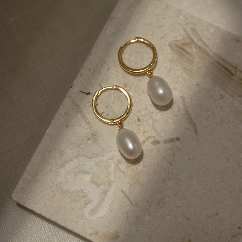 Exquisite Pearl Hoop Huggie Earrings A Timeless Anniversary Item (ER118)