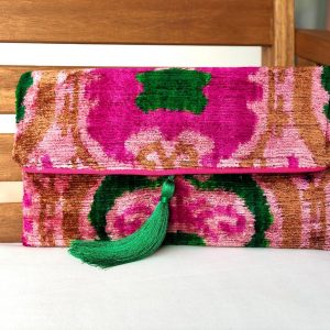 Exquisite Pink Ikat Velvet Clutch A Touch of Boho Elegance for Special Occasions