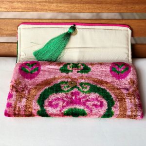 Exquisite Pink Ikat Velvet Clutch A Touch of Boho Elegance for Special Occasions