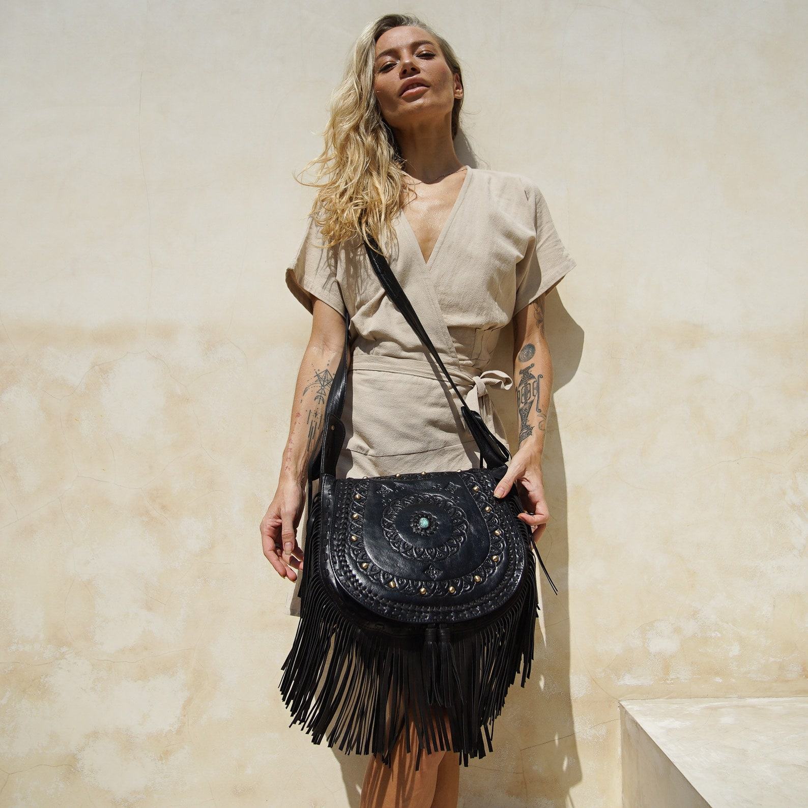 Exquisite Tooled Leather Boho Crossbody Purse A Western-Inspired Festival Essential