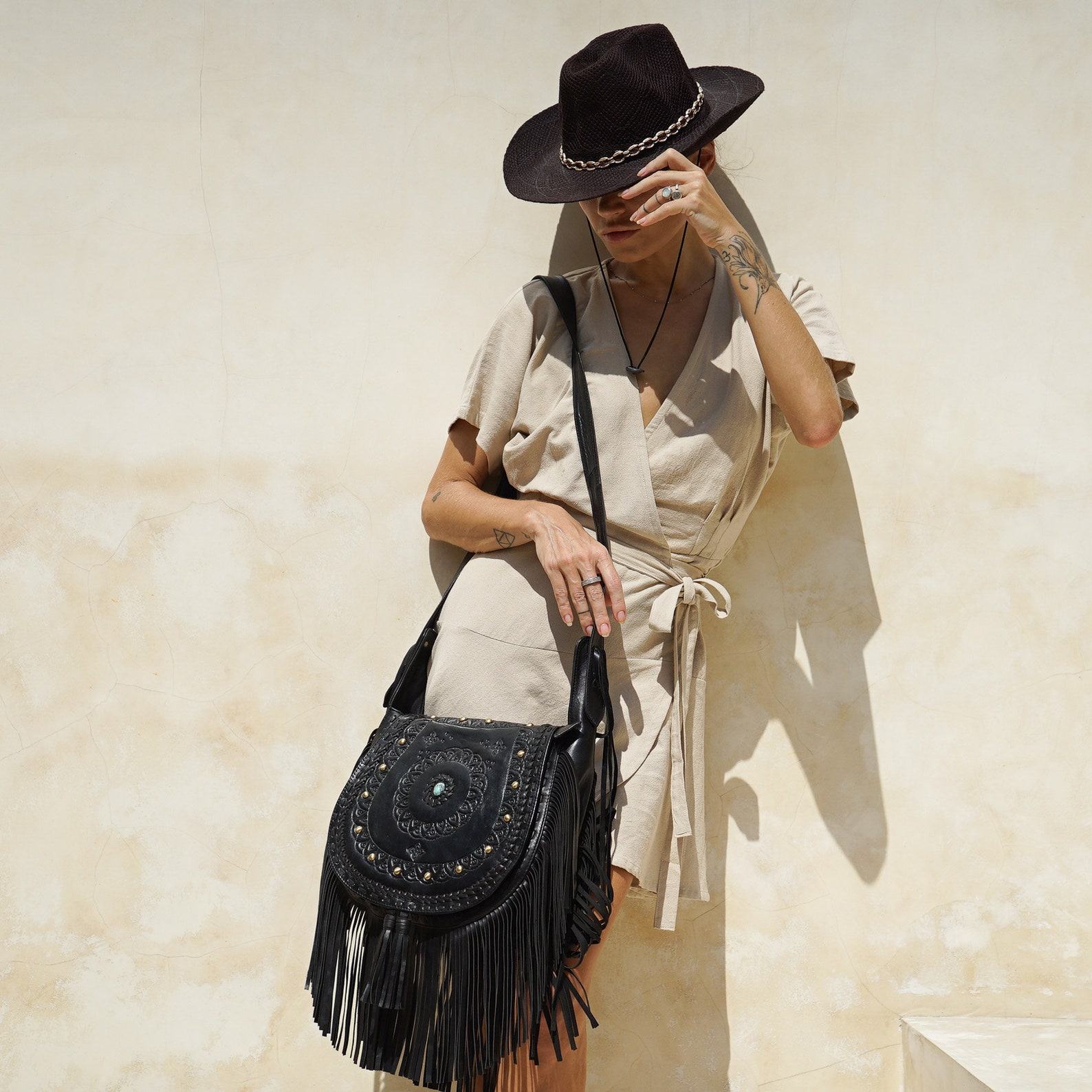 Exquisite Tooled Leather Boho Crossbody Purse A Western-Inspired Festival Essential