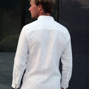Exquisite White Linen Dress Shirt Timeless Elegance for Weddings, Beach Days, and Beyond