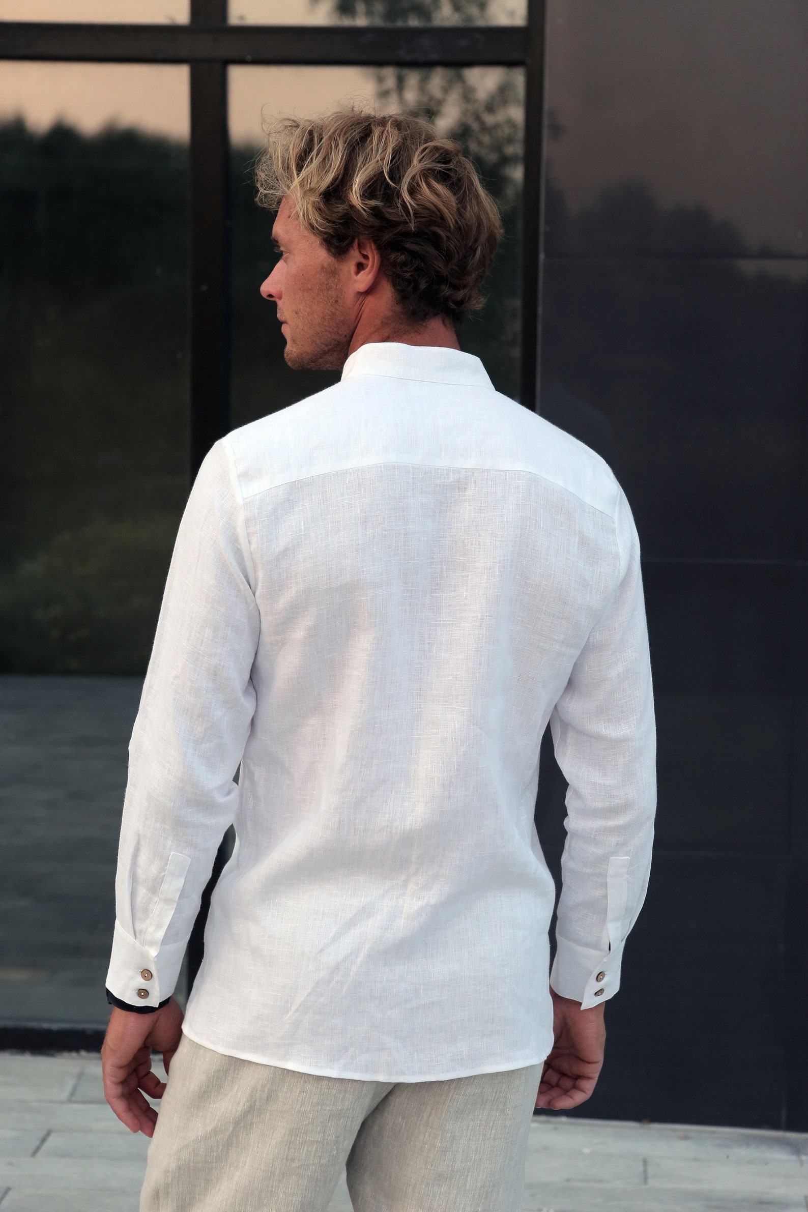 Exquisite White Linen Dress Shirt Timeless Elegance for Weddings, Beach Days, and Beyond - Image 5
