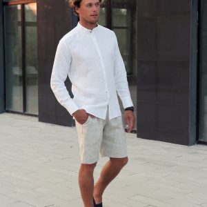 Exquisite White Linen Dress Shirt Timeless Elegance for Weddings, Beach Days, and Beyond