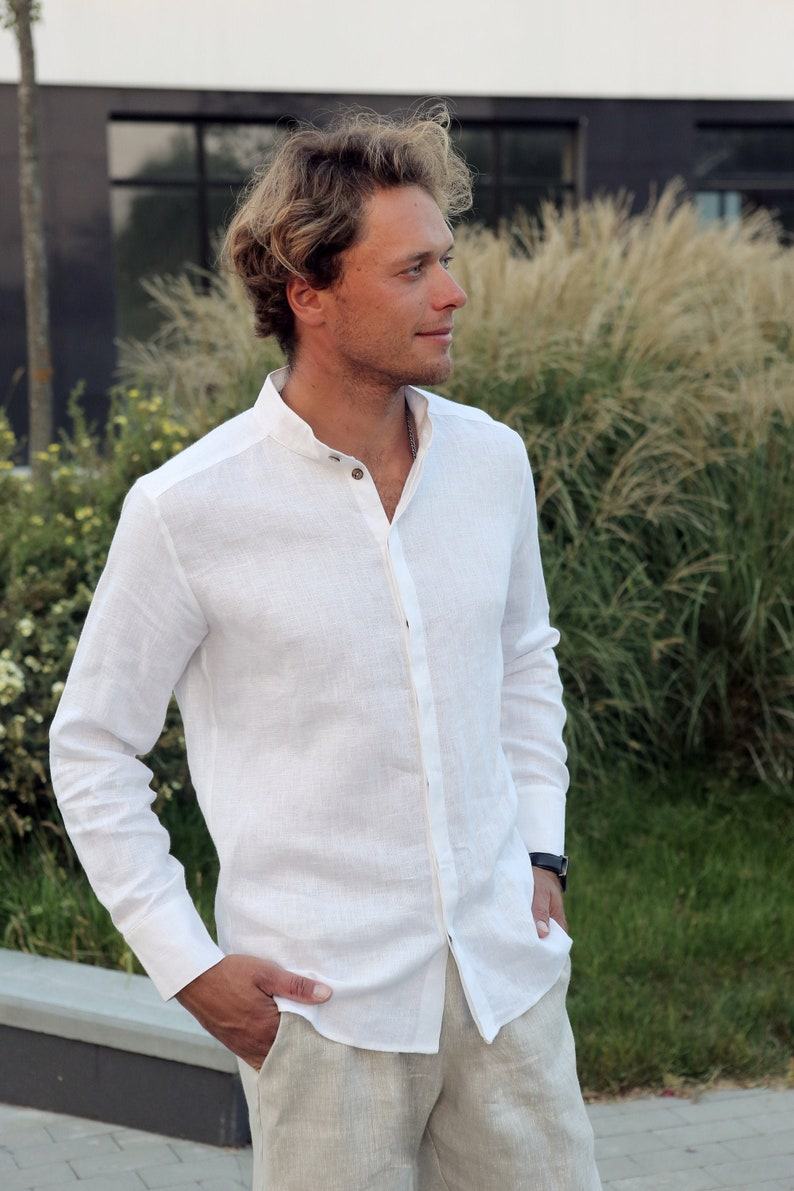 Exquisite White Linen Dress Shirt Timeless Elegance for Weddings, Beach Days, and Beyond