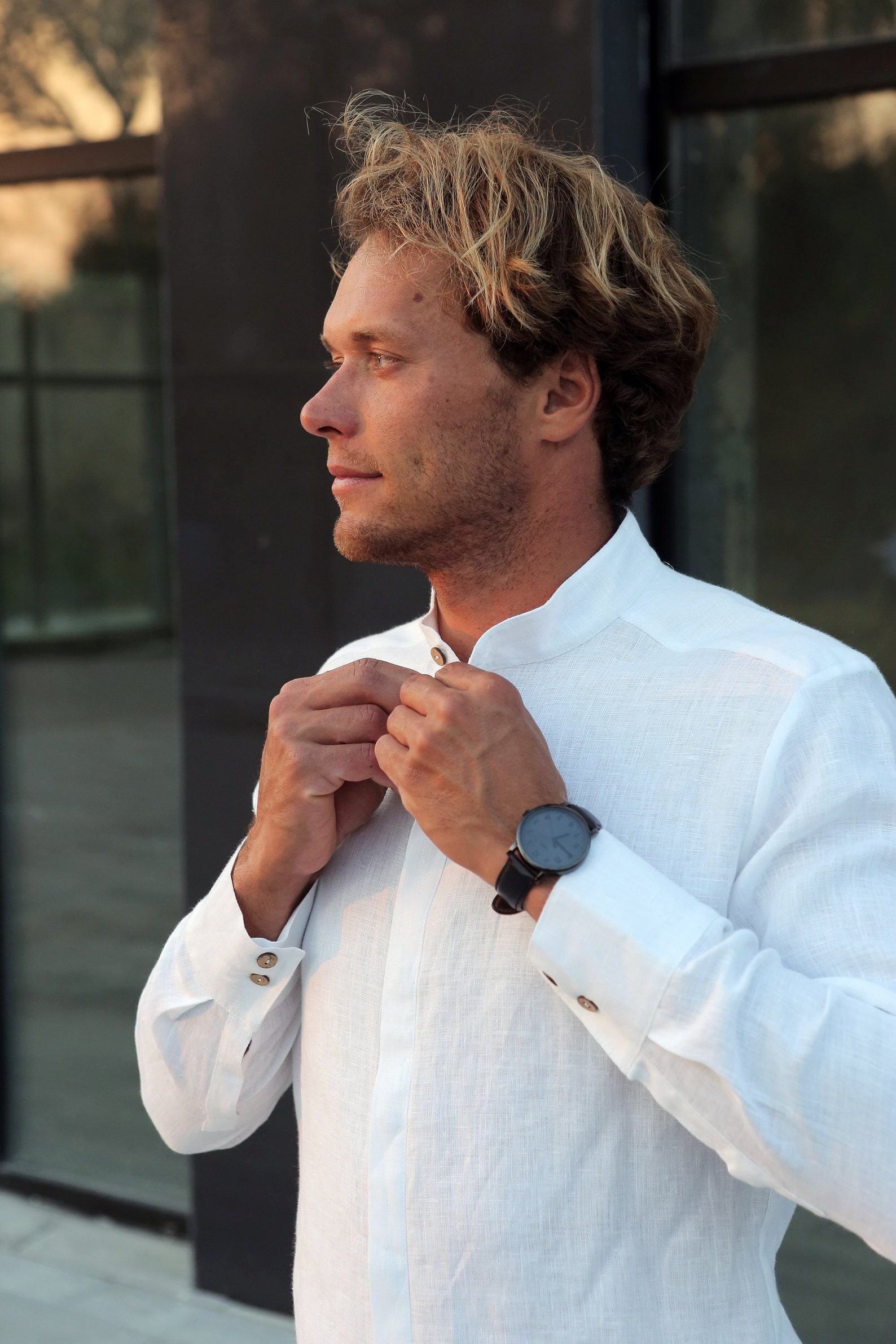 Exquisite White Linen Dress Shirt Timeless Elegance for Weddings, Beach Days, and Beyond - Image 4