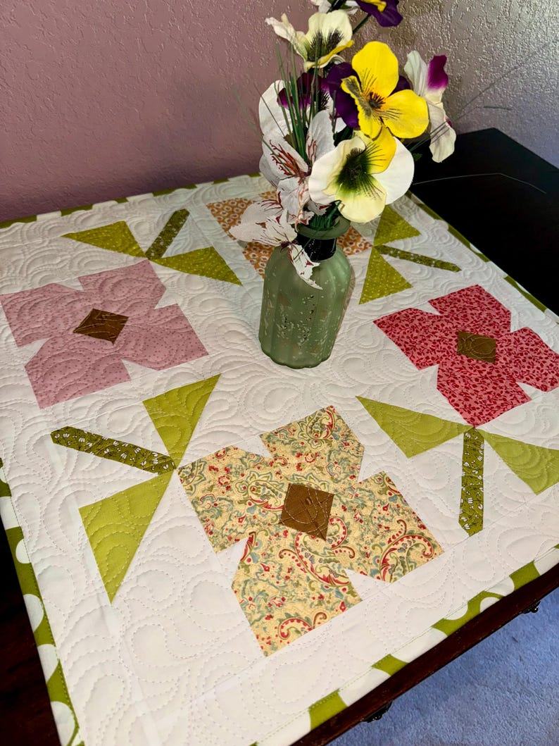 Exquisitely Crafted Floral Garden Quilted Table Topper A Touch of Nature for Your Home