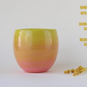 Exquisitely Crafted Pink Chartreuse Ombre Ceramic Espresso Cup A Symphony of Hues