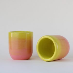 Exquisitely Crafted Pink Chartreuse Ombre Ceramic Espresso Cup A Symphony of Hues