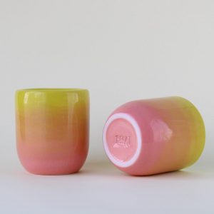 Exquisitely Crafted Pink Chartreuse Ombre Ceramic Espresso Cup A Symphony of Hues