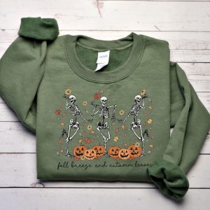 Fall into the Spooky Spirit with Our Dancing Skeletons Sweatshirt Embrace the Autumn Breeze and Autumn Leaves