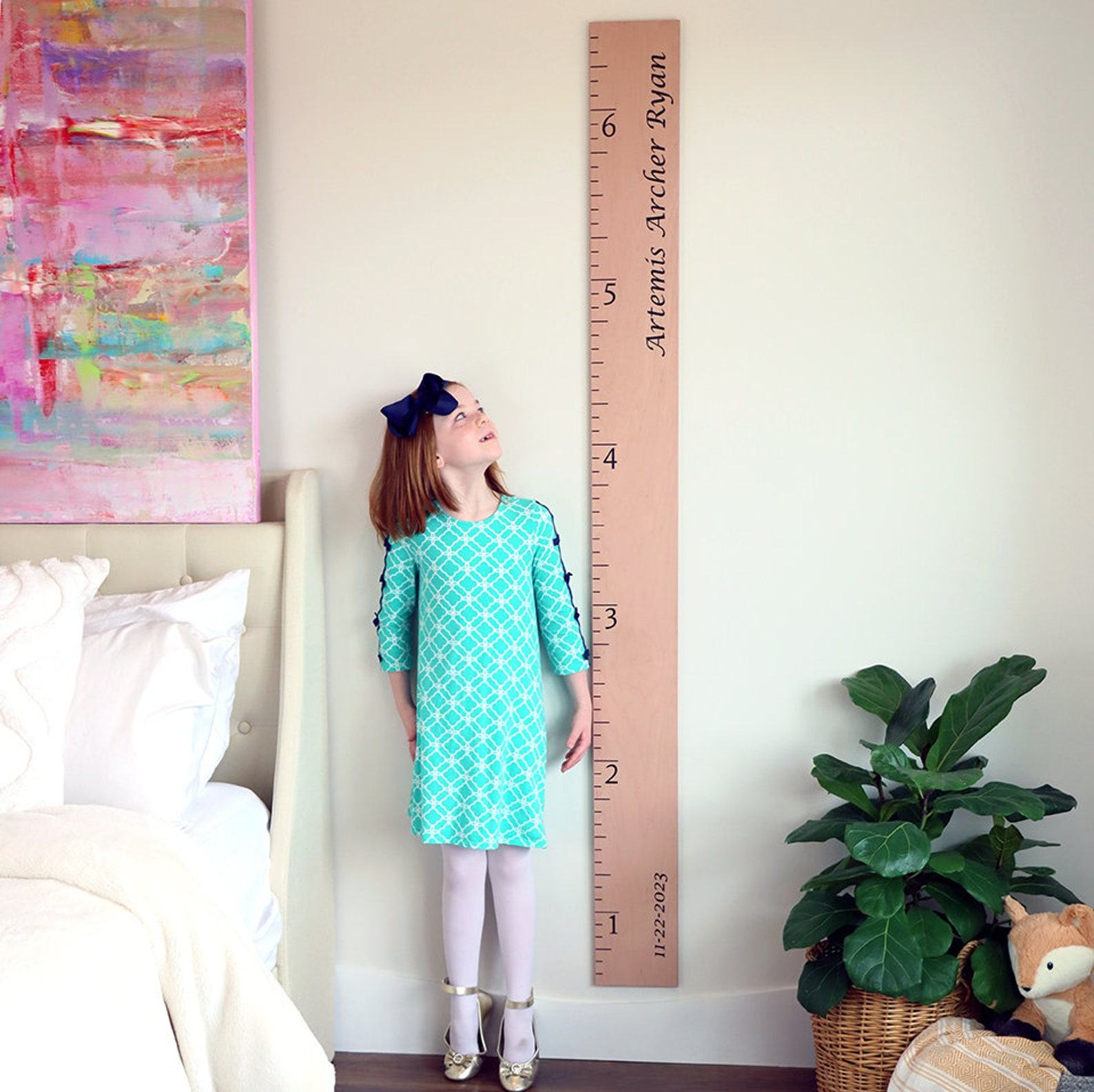 Farmhouse Boho Wooden Growth Chart Track Your Family’s Journey with Rustic Charm